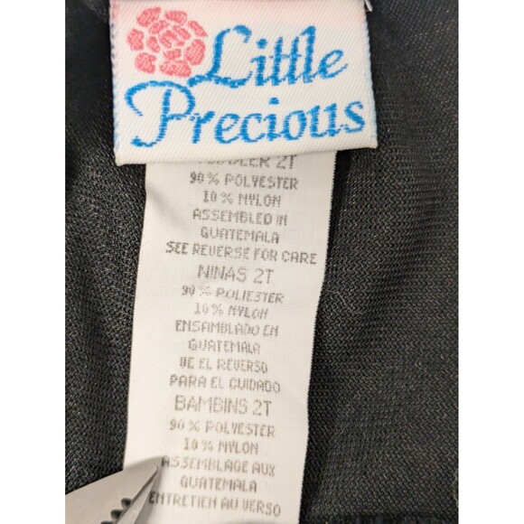 Vintage Little Precious Toddler Black Crushed Velvet Dress sz 2T Lace Plaid Gold - Picture 12 of 13